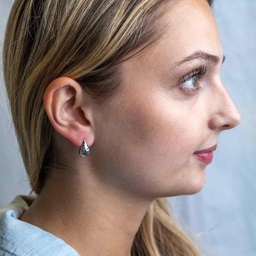 Hammered Teardrop Huggie Hoops - Image 4