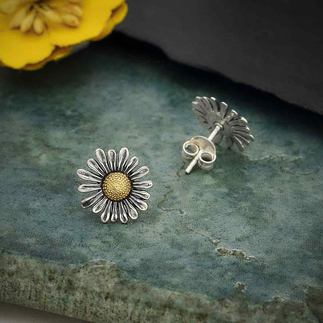 Mixed Metal Daisy Stud Earrings - Image 3