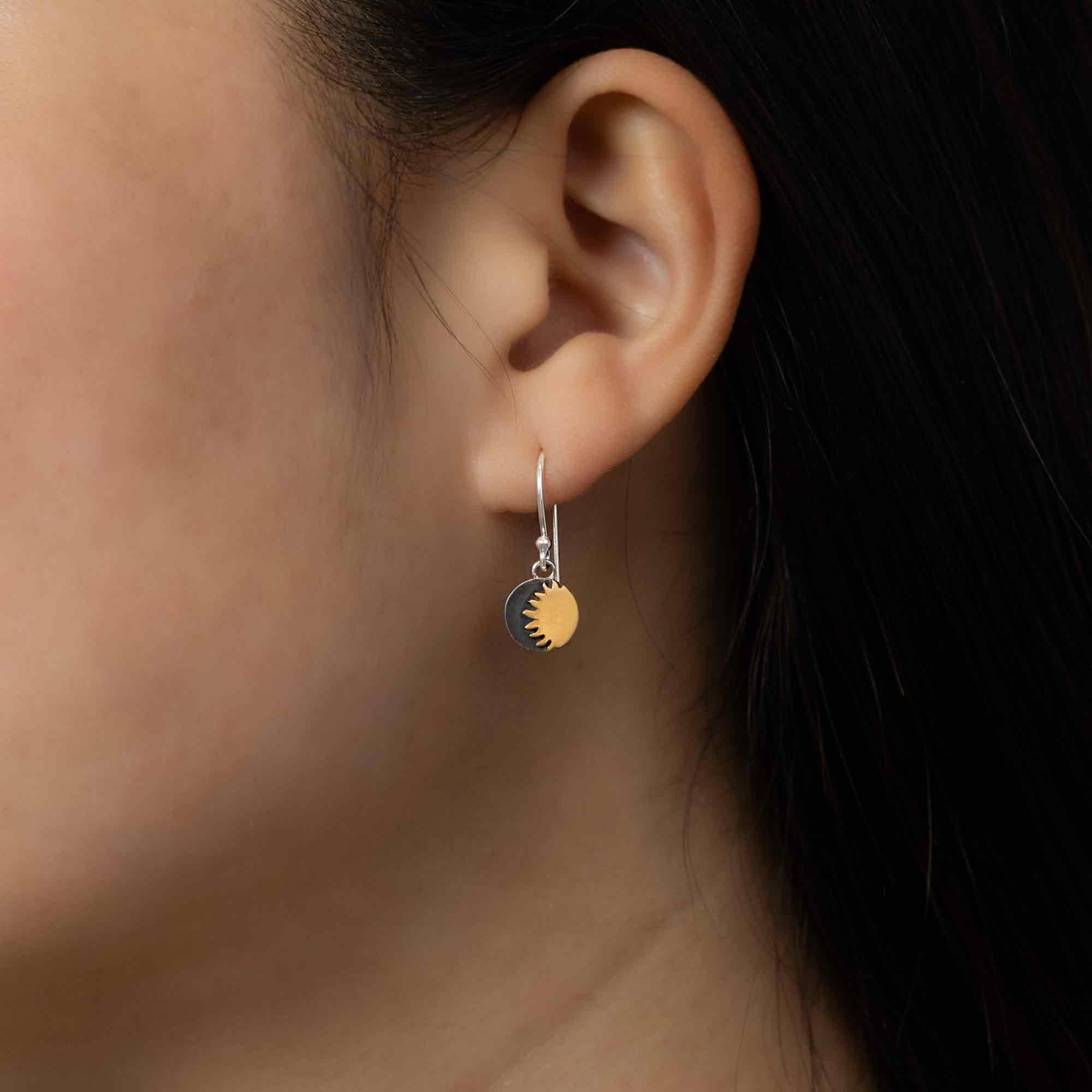 Mixed Metal Sun and Moon Dangle Earrings - Image 3