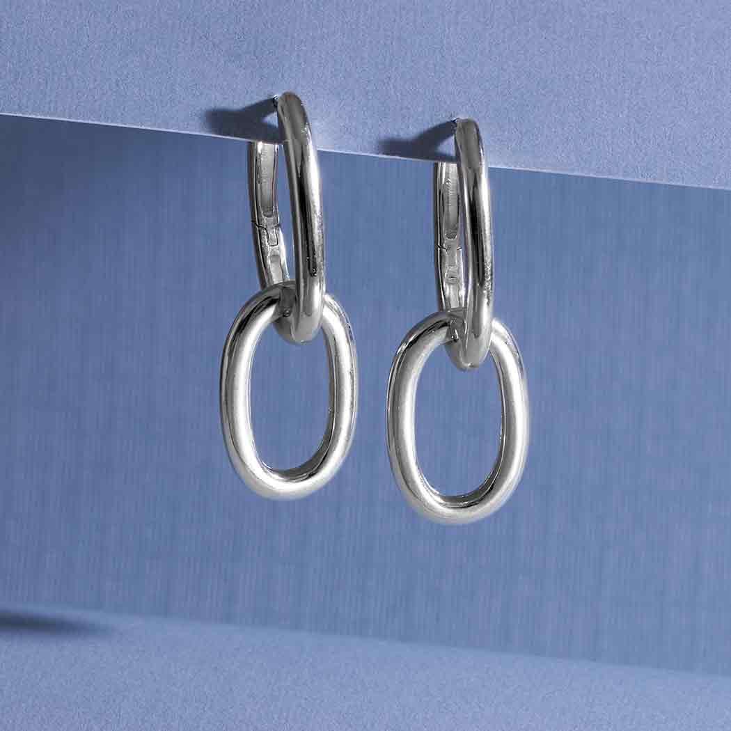 Oval Huggie Hoops with Link - Image 3