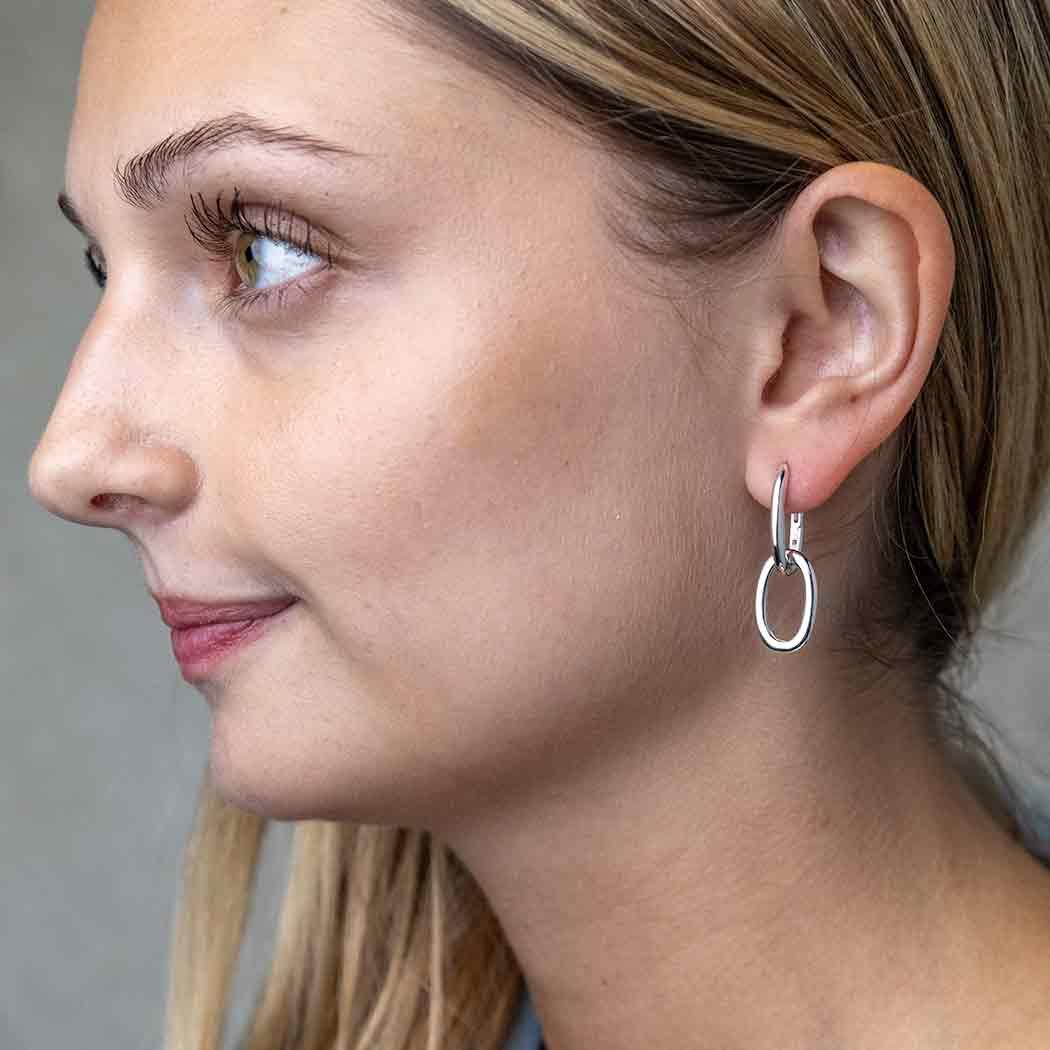 Oval Huggie Hoops with Link - Image 4