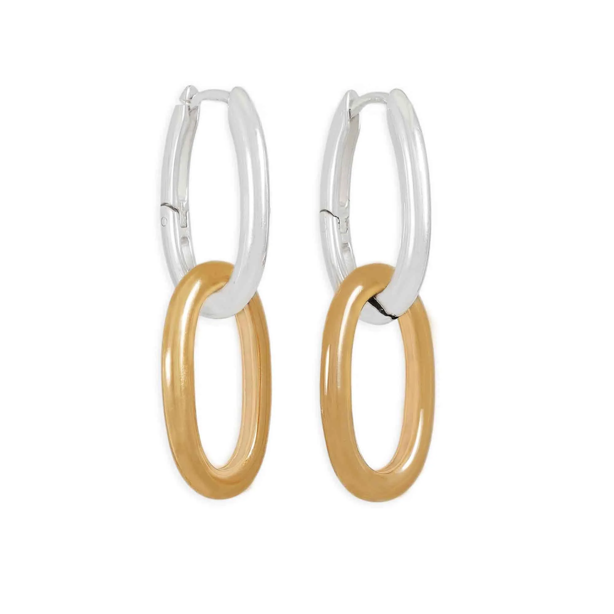 Oval Huggie Hoops with Link - Image 5