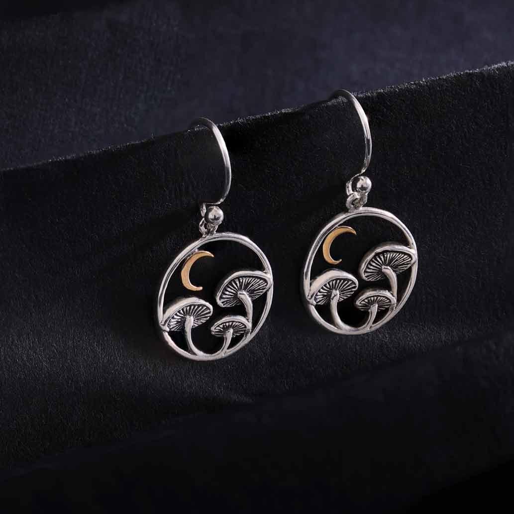 Mushroom Dangle Earrings with Bronze Moon - Image 3