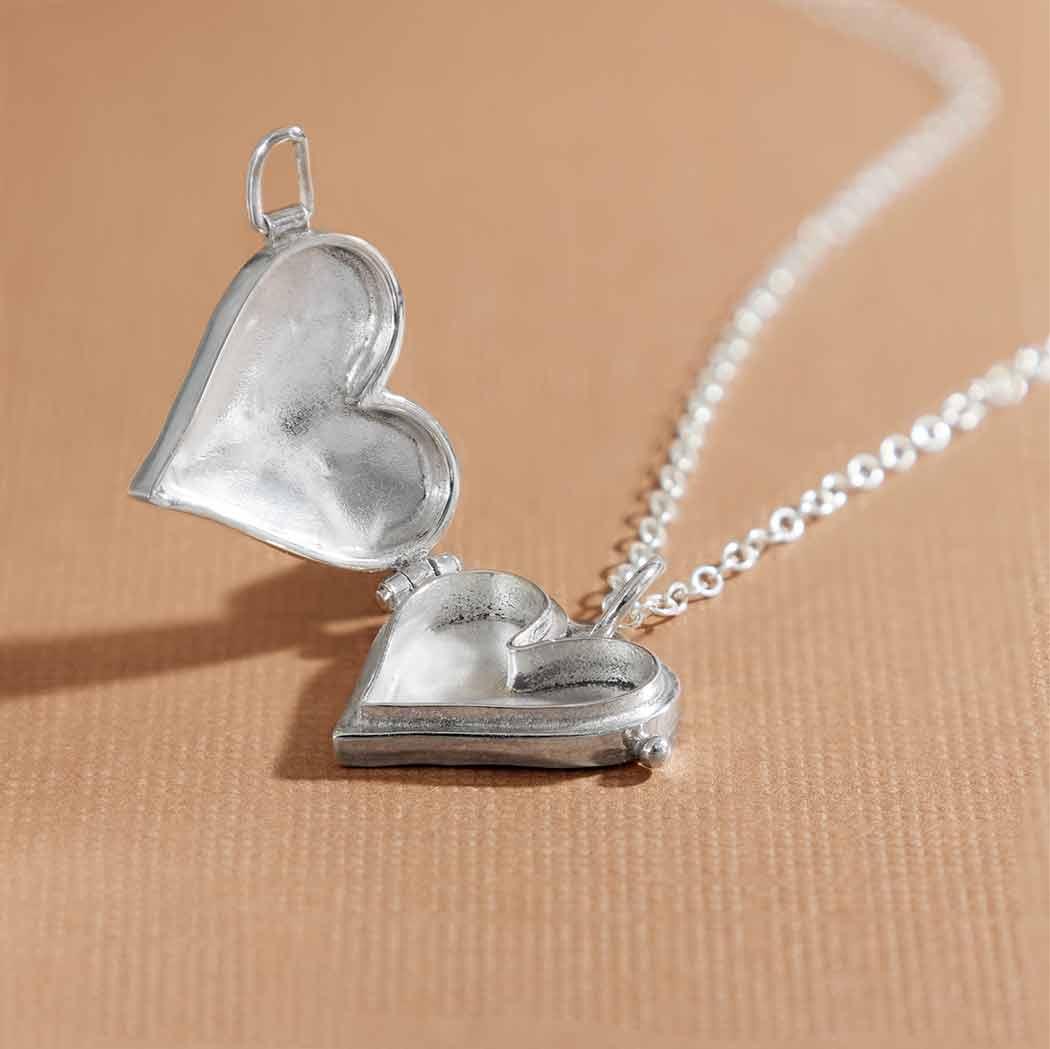 Heart Locket Necklace with Hammer Finish - Image 3