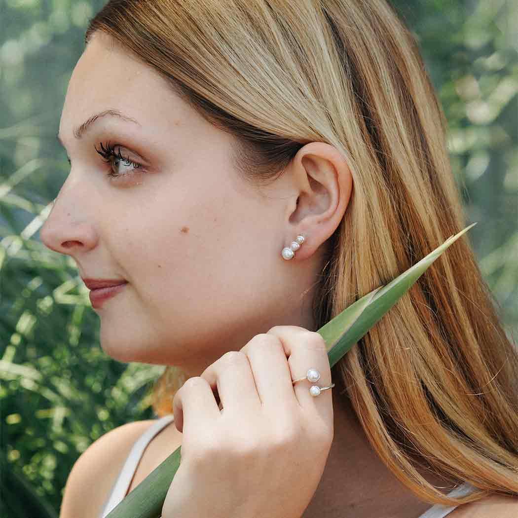 Three Pearl Stud Earrings - Image 3